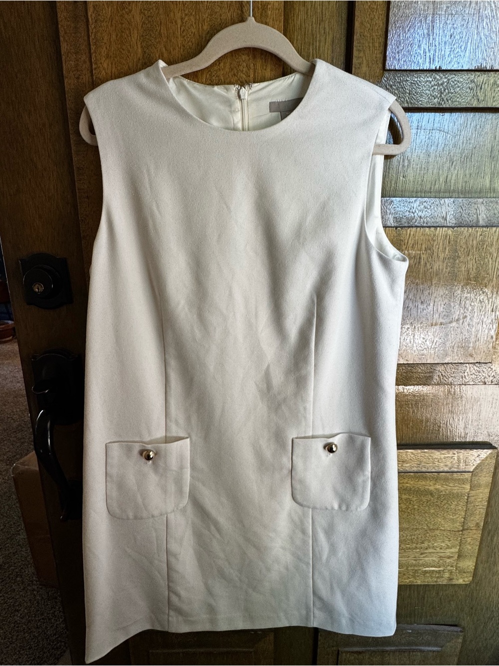 H&M Cream Sleeveless Shift Dress with Pocket Buttons